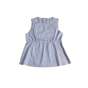 J. Crew Women's Blue White Striped Ruffle Sleeveless Top Size 8